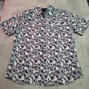 Smash Shirt Men L Navy Geometric Office‎ Work Summer Beach Date Lightweight